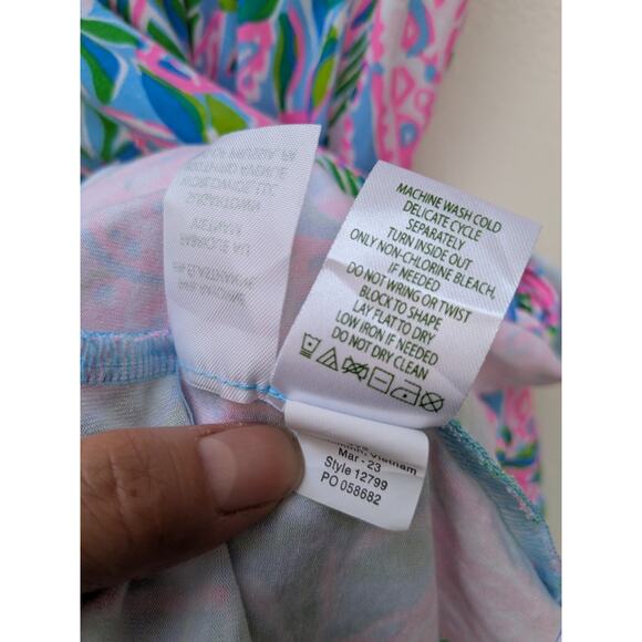 LILLY PULITZER Dress Annalise V-Neck Frenchy Blue Turtley In Love Size L NWOT - Picture 8 of 11